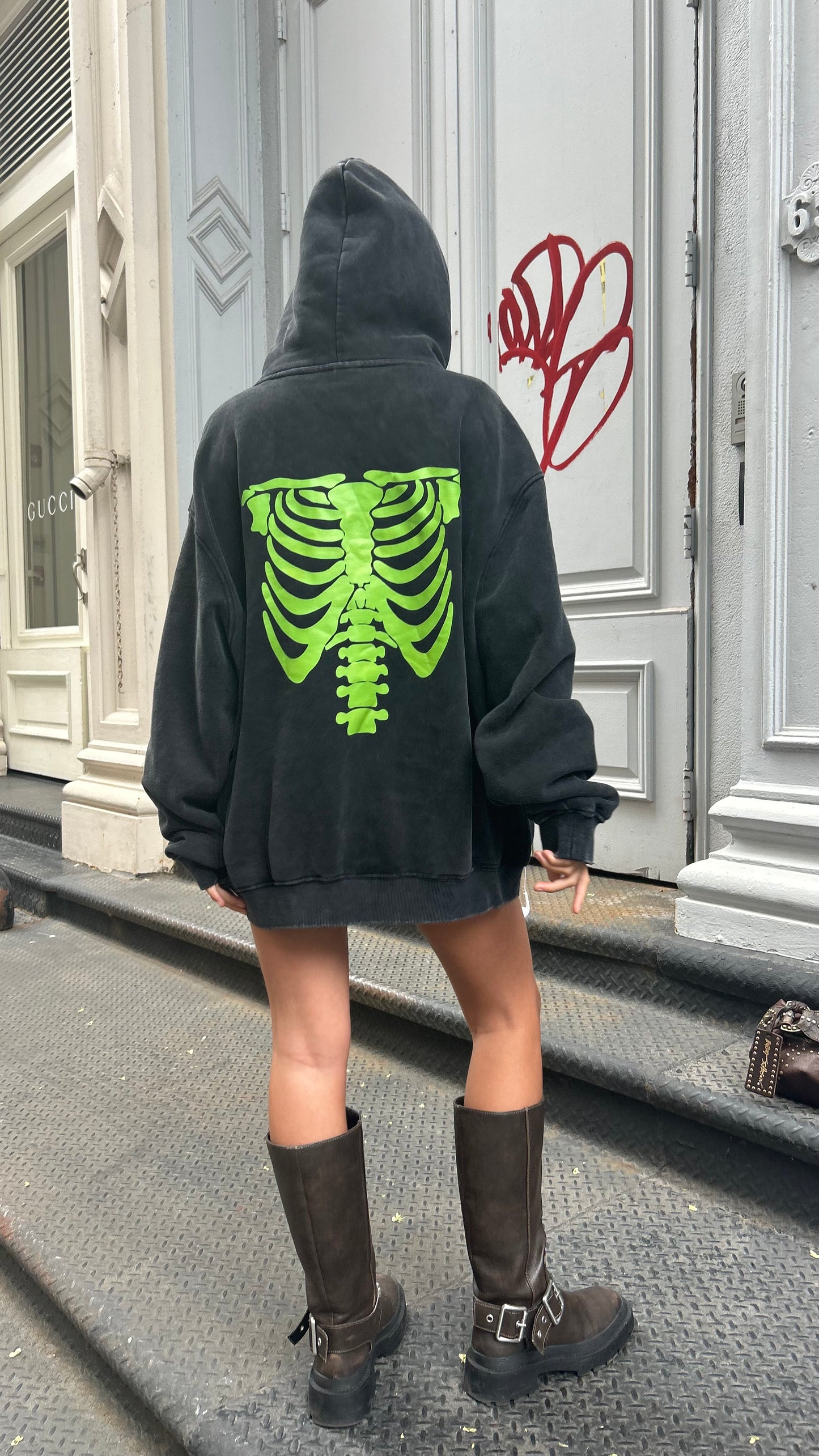 BLACK AND GREEN RIBCAGE HOODIE (PRE-ORDER)